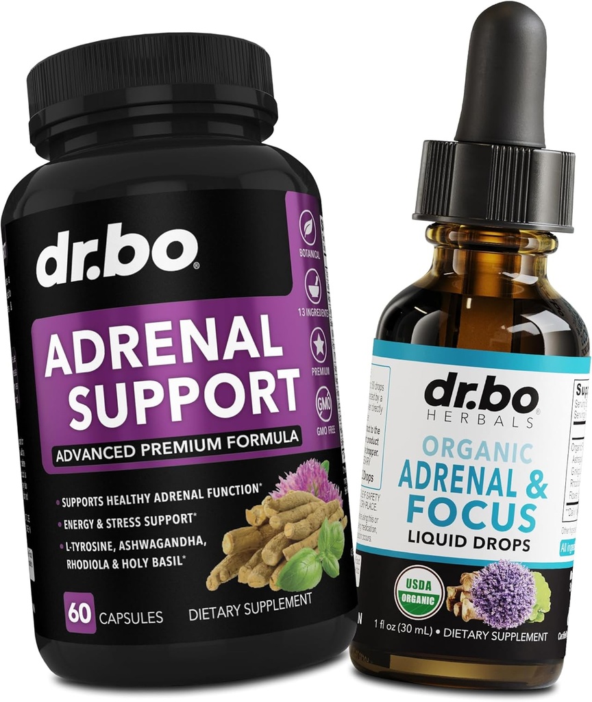 Adrenal Support Cortisol Manager Kosttilskud - Adrenal Træthed Kosttilskud Kapsler Organiske flydende dråber Focus Kvinder Mænd - Natural Adaptogen Ashwagandha Holy Basil L Tyrosine Complex sundhed