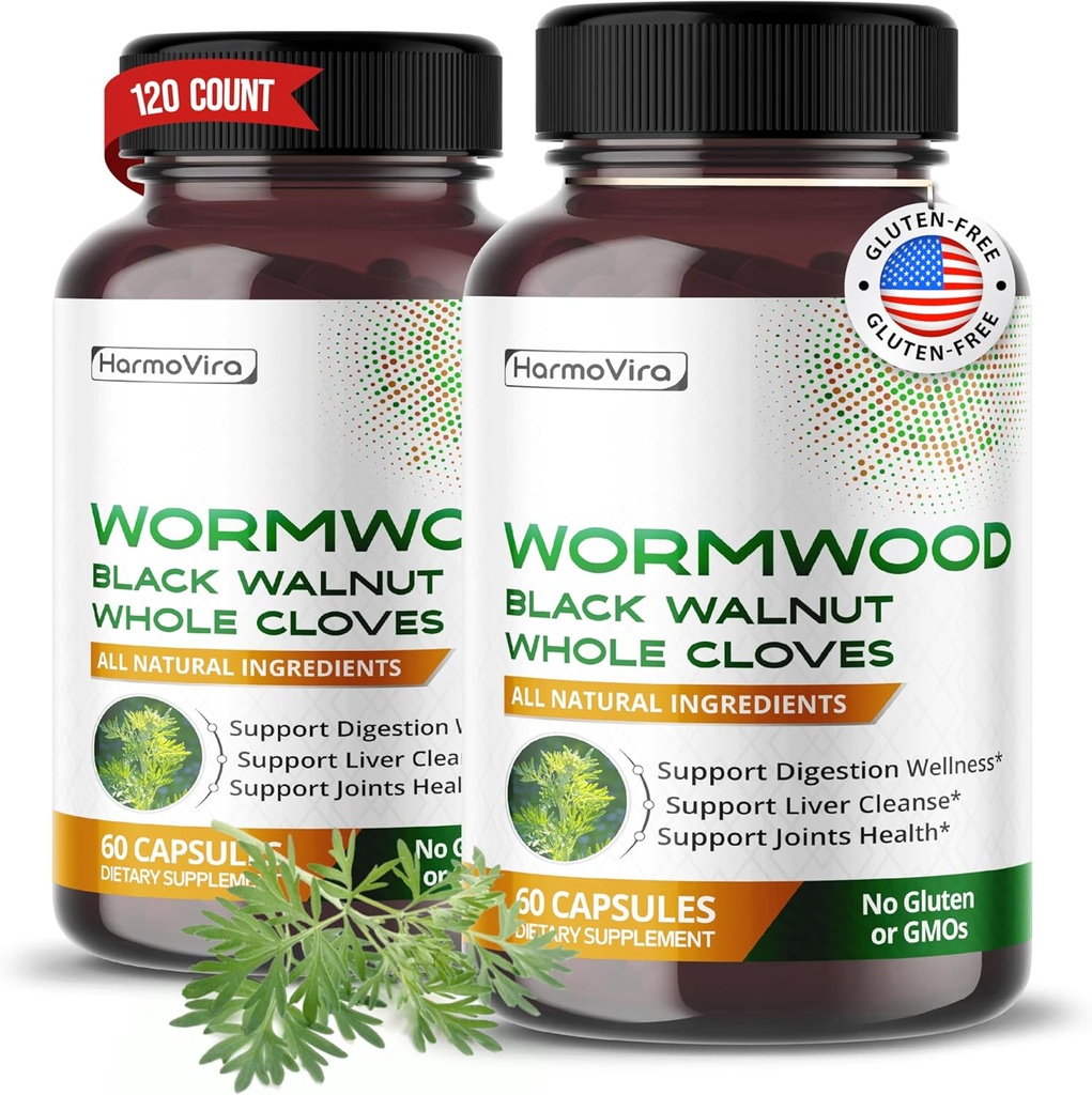 Wormwood Black Walnut Hel Cloves Ingefær - Support fordøjelse Wellness, Lever Rense, Joints Health - 120-dages levering - Made in USA