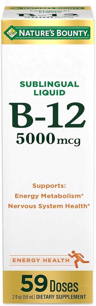 Naturens Bounty Vitamin B12 5000 mcg Sublingual Liquid, Cardiovaskulær Sundhed & Cellular Energy Support, 2 Fl Oz (1 Greve)
