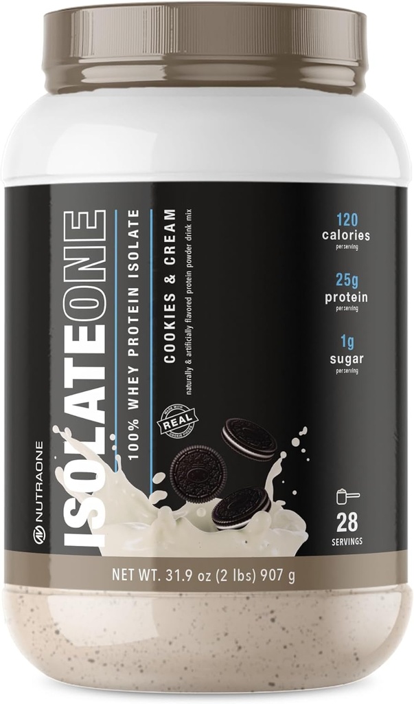 NutraOne IsolateOne Whey Isolate Protein Powder 100% Pure Whey Isolate Powder (Cookies & Cream - 28 Servere)