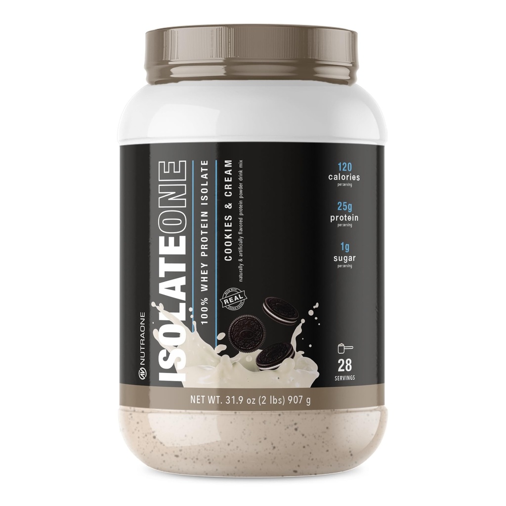 NutraOne IsolateOne Whey Isolate Protein Powder 100% Pure Whey Isolate Powder (Cookies & Cream - 28 Servere)