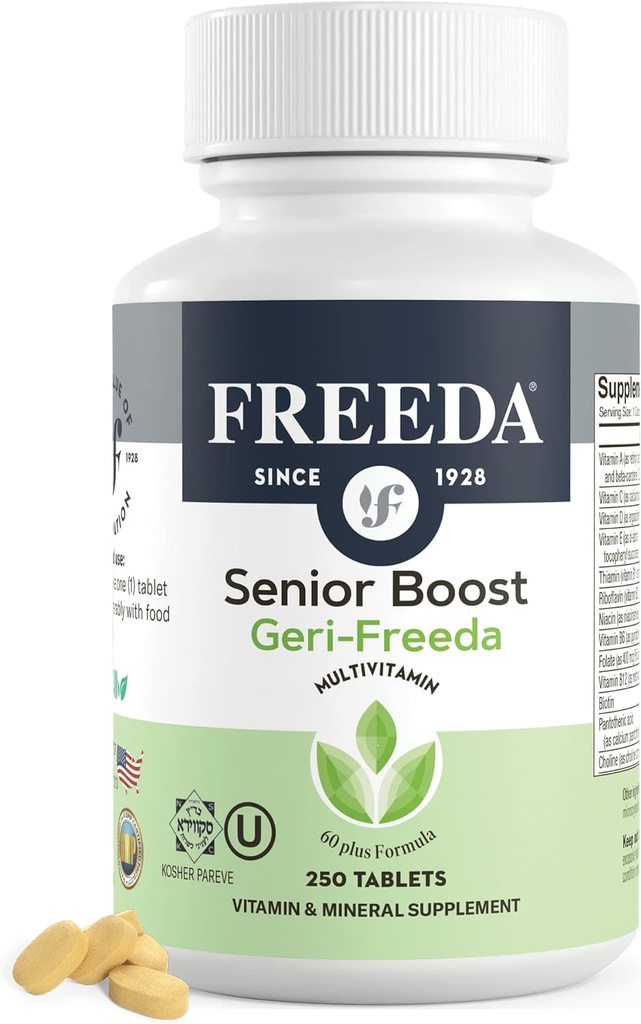Freeda Senior Multivitamin - Kosher Vitaminer til mænd og kvinder 60 og derover - En daglig coated tablet - Kvinder og mænds Vitaminer Multivitamin 60 Plus - Vitaminer til kvinder over 60 Plus Ældre (250 Tæl)