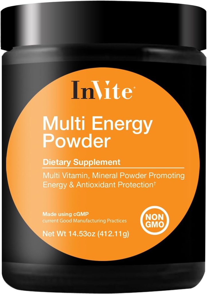 Inviter sundhed Multi Energy Powder - Understøtter energi og Metabolisme - Indeholder cholin, Inositol, Lecithin, Calcium, Magnesium, D3- vitamin, Bor, Magnesium, Zink, C-vitamin - 30 Servere