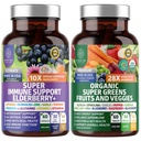 N1N Premium Organic Super Fruits & Veggies + immunforsvar [38 kraftfulde ingredienser], Natural Super Green tillæg med Alfalfa, Vitamin & Minerals, Zink, Gurkemeje og Probiotika, 120 Caps
