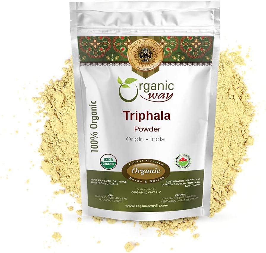 Organic Way Triphala Herbal Powder - Amla, Haritaki & Bibhitaki Formel 124; Kosher & USDA Certificeret 124; Non- GMO & Gluten Free Budding 124; Testet for Heavy Metal og Renhed Buddy 124; 100% Raw from India Buddy 124; 1 / 2 LBS (8 Oz)