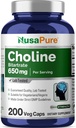 NusaPure Cholin Bitartrate 650 mg 200 Veggie Kapsler (Vegetarisk, Non- GMO, Vegan)