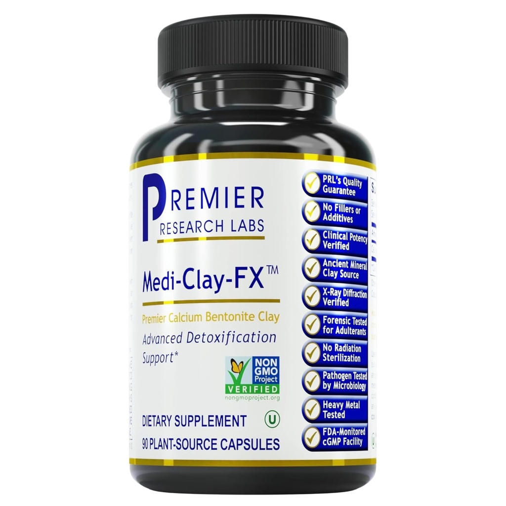Premier Research Labs Medi- Clay- FX: Bentonit Clay Kapsler til afgiftning Note 124; Food Grade Smectite Supplement Note 124; Absorb Toksiner, Understøtter Cellular Health og Mold Detox - 90 Kapsler