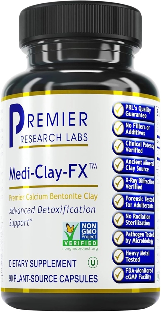 Premier Research Labs Medi- Clay- FX: Bentonit Clay Kapsler til afgiftning Note 124; Food Grade Smectite Supplement Note 124; Absorb Toksiner, Understøtter Cellular Health og Mold Detox - 90 Kapsler