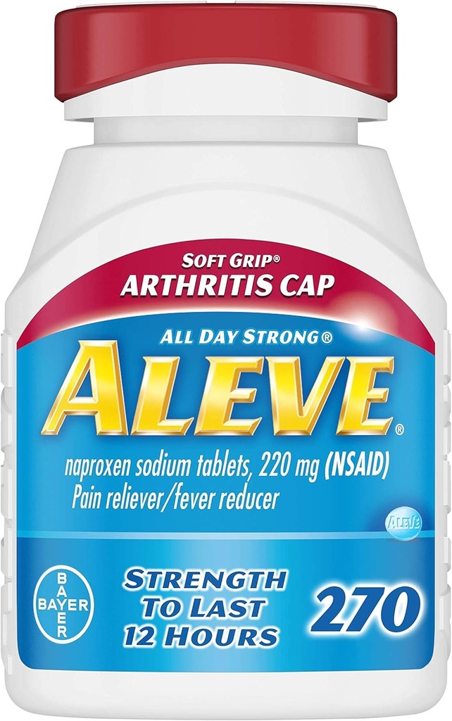 Aleve Soft Grip Arthritis Cap Tablets, Fast Acting All Day Pain Relief for Headaches, Muscle Aches, and Fever Reduction, Naproxen Sodium Capsules, 220 mg, 270 Count