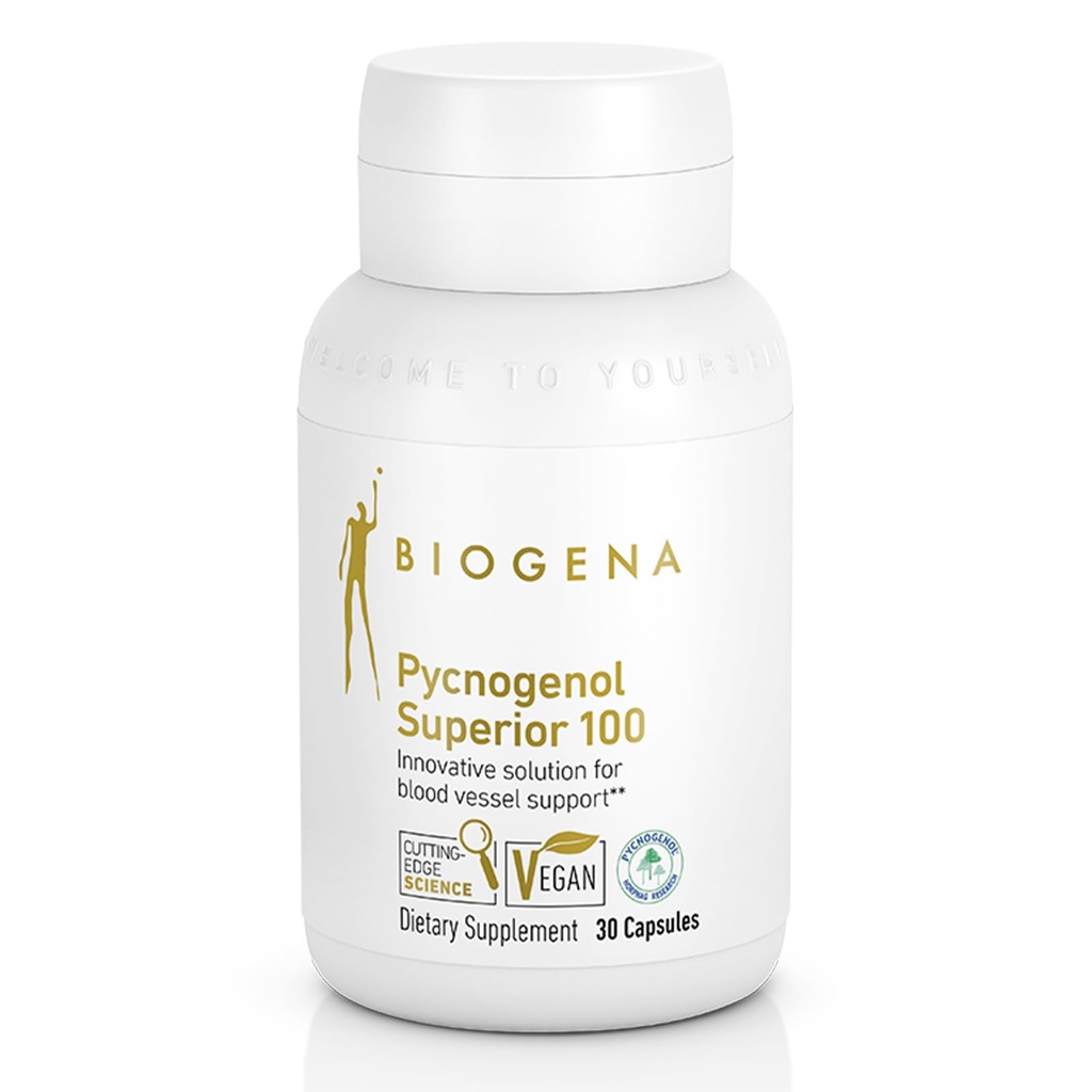 Biogena Pycnogenol 100 mg guld med Premium Patenteret Fransk Maritime Pine Bark Extract (Pinus Pinaster) til at understøtte blodcirkulation