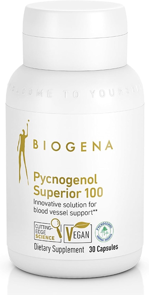 Biogena Pycnogenol 100 mg guld med Premium Patenteret Fransk Maritime Pine Bark Extract (Pinus Pinaster) til at understøtte blodcirkulation