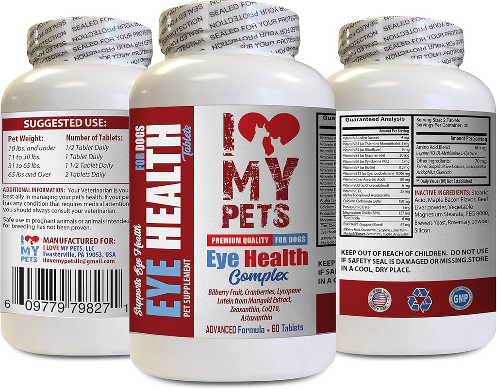 Jeg elsker mine PETS LLC hund øje supplement - hund øje sundhed kompleks - Premium Formel - Vet Anbefalet - hund Lutein - 1 flaske (60 Treats)