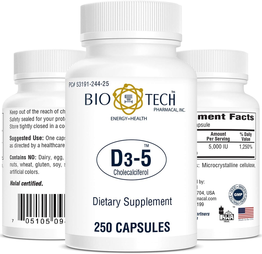 Bio- Tech Pharmacal Vitamin D3 (D3 5k IE, 250 Tæl)