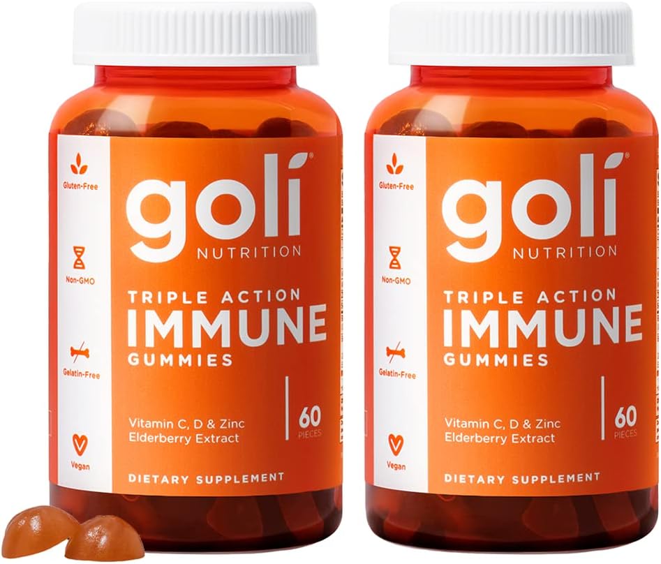 Goli Immunvitamin Gummy - 120 Greve - Elderberry, C-vitamin, D & Zink, Vegan, Non- GMO, Gluten- Free & Gelatin- Free, Pack of 2