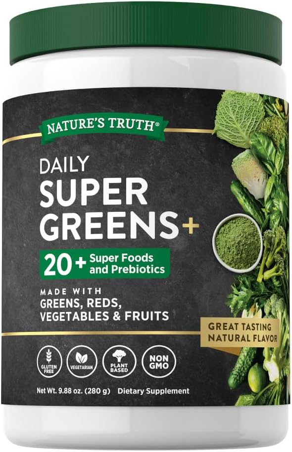 Nature 's Truth Super Greens Superfood Powder Supplemented 124; Fruit & Grøntsager Blend Buddy 124; Juice & Smoothie Mix 124; 9.88 oz Buddy 124; Vegan, Non- GMO & Gluten Free