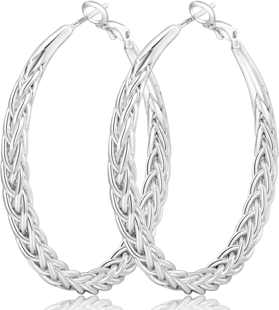 Senteria Sølv Hoop Øreringe til kvinder Hypoallergen 925 Sterling Sølv Post Hoop øreringe Lightweight Large Hoops Earring Thick Twisted Sølv Hoops 30 / 40 / 50MM