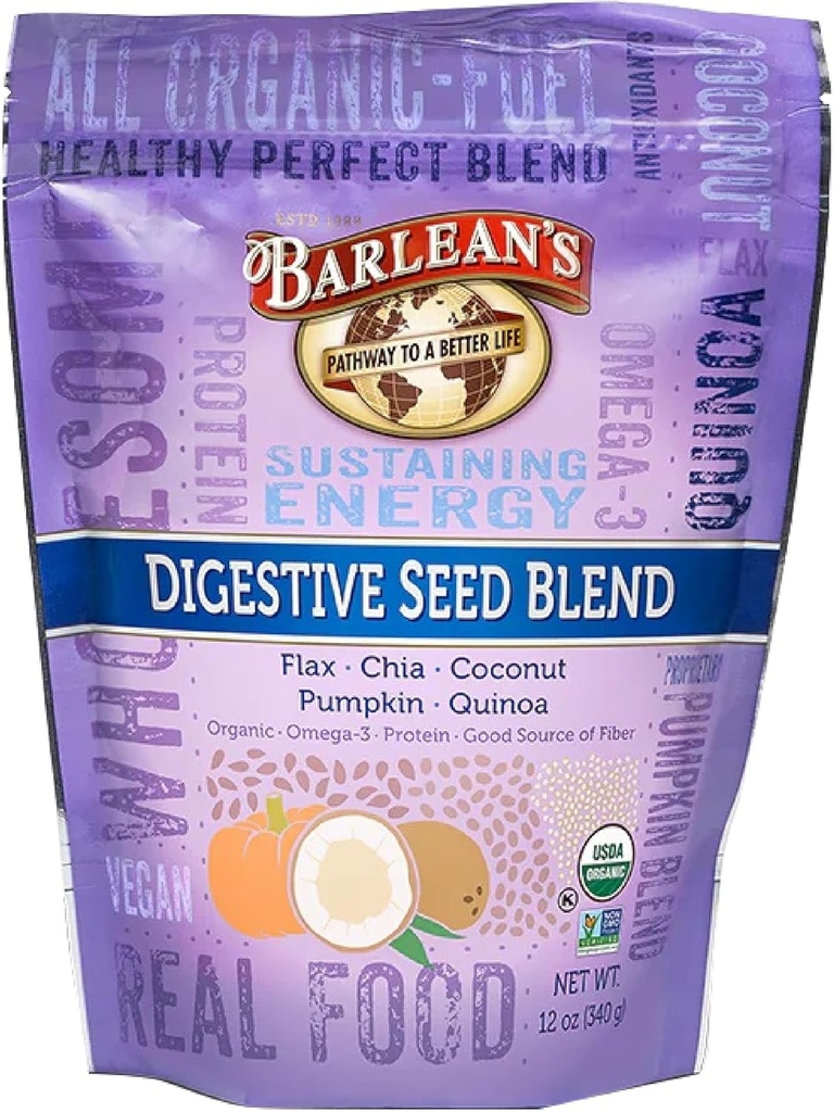 Barlean 's Organic fordøjeligt frø Blend Fiber Supplement med hele Chia, Ground Flax og Græskar Frø, Quinoa, og kokos, Rig i Omega 3 og kostfibre, 12 oz