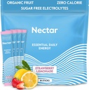 Nectar Energy Booster - Organic Coffein, B12 & Electrolytes - Sugar Free & Zero Calorie - Sund kaffe, Energidrik & Soda Alternativ - Hydration & Energy Supplement (Straw. Lemonade 18 Pakker)