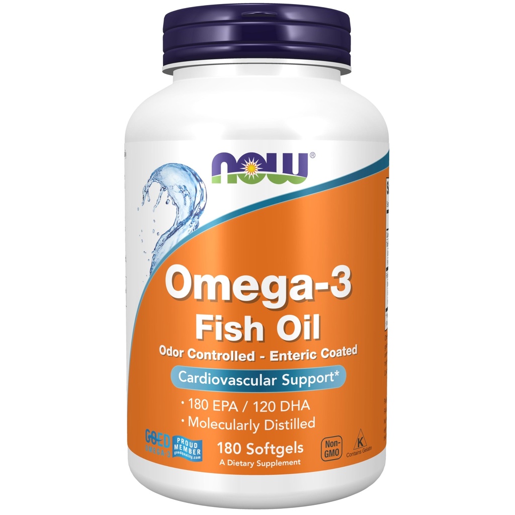 Now Foods Supplements, Omega-3 180 EPA / 120 DHA, Enteric Coated, Cardiovaskulær Support *, 180 Softgels
