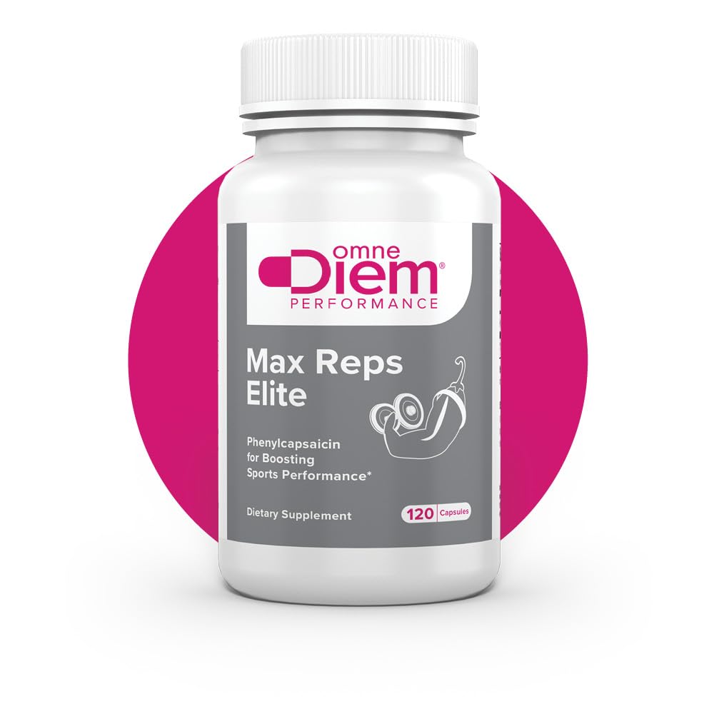 Omne Diem Max Reps Elite kapsler - Phenylcapsaicin Sports Performance Kosttilskud - Understøtter maksimal træning og inddrivelse & Reducerer træthed - for mænd og kvinder - 120 ct
