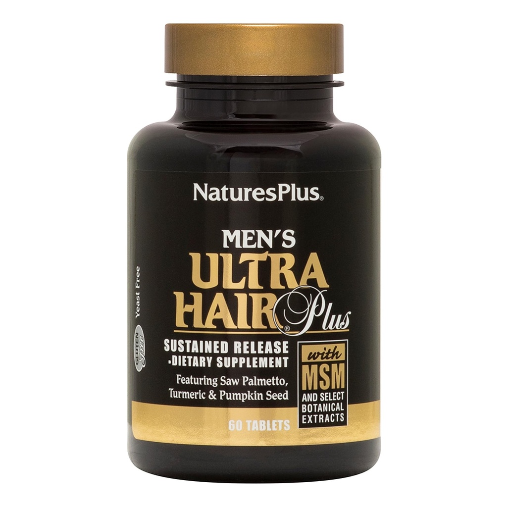 NaturesPlus Mænds Ultra Hår Plus, Vedvarende udgivelse - 60 tabletter - All- Natural Hår vækst supplement til mænd - fremmer Fuller, Healthere Hår - Gluten- Free - 30 Serveringer