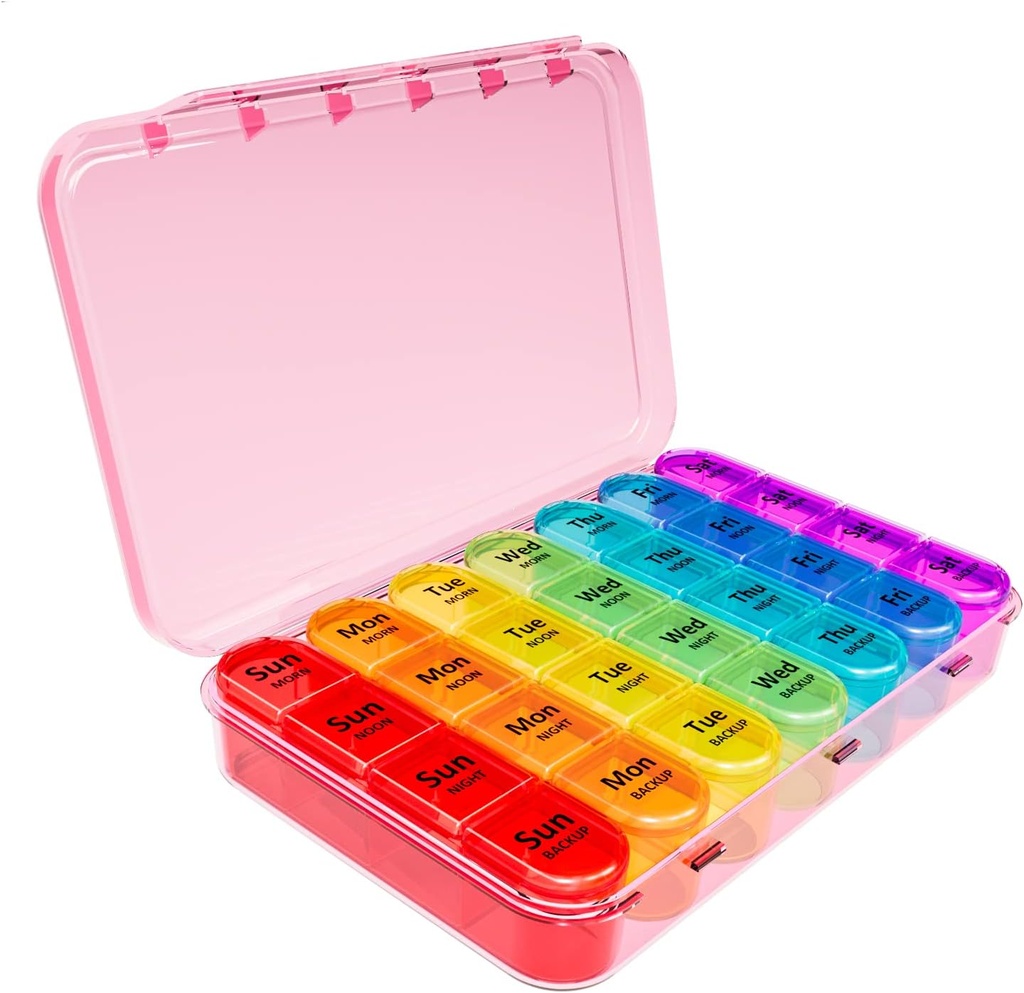 Daviky Ugentlig Pill Organizer, 7 dag Pill Organizer 4 gange om dagen, Daily Pill Box 7 dag, Stor rejse Pill Box med Aftagelig Pill sag at holde Vitamin, tillæg og medicin (Pink)