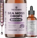 TrueSeaMoss Irish Sea Moss Drops - 5X stærkere end Sea Moss Gel - 92 + Essentials Minerals - med sort Elderberry, Burdock Root & Black Cumin - 2 Fl Oz (60ml) - Elderberry Flavor