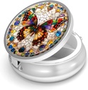 Pill Box-3 Segment Lille Pill Case for Purse & Pocket Mini Metal Pill Holder Travel Pill Container til at holde kosttilskud Vitamin BPA- Gratis (Gemstone Butterfly)