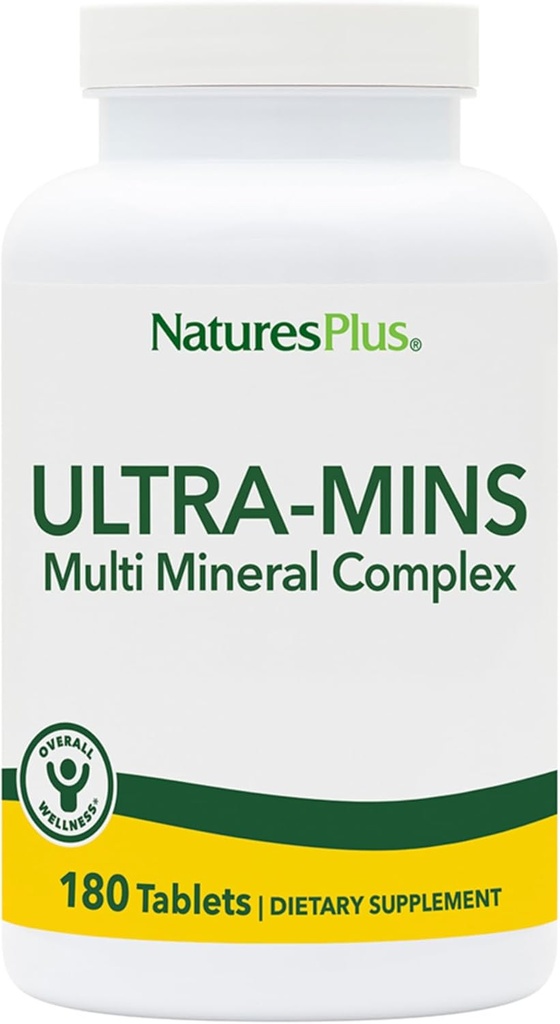 NaturesPlus Ultra- Mins - 180 Tabletter, Pakke af 2 - Multi Mineral Complex med Calcium, Jern, Magnesium & Zink - Vegan, Gluten Free - 180 Total Servering