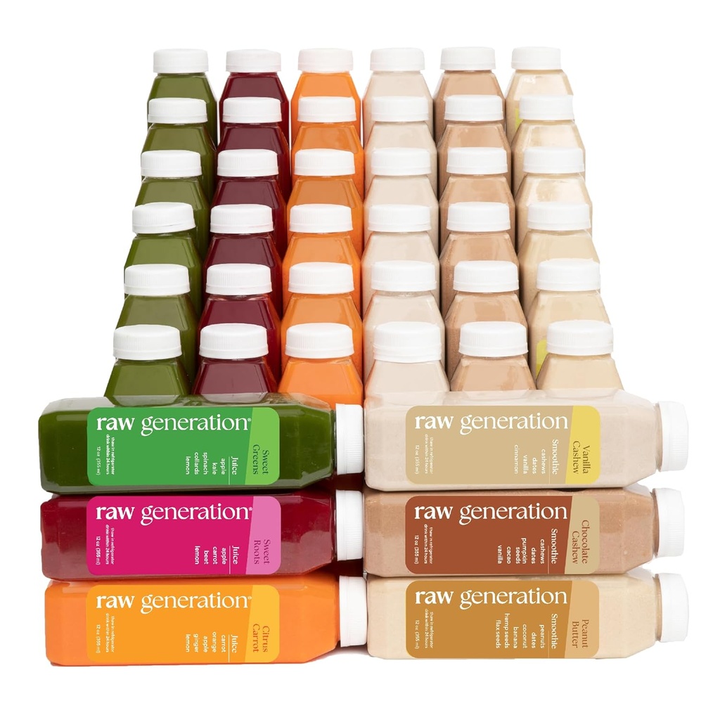 Raw Generation Protein Cleanse - 7-Day Juice & Smoothie Cleanse for vægttab, Lean Muscle, Reduceret Bloating & Øget energi - 42 flasker til støtte træning og Nulstil din kost