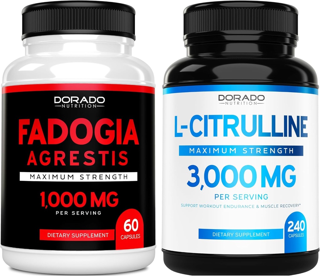 Fadogia Agrestis Extract (60 Count) Maximum Strength - Athletic Performance & Muscle Mass Support and L Citrulline (240 Count) L Arginine & Nitric Oxide for Performance for Workouts - Vegan & USA Made