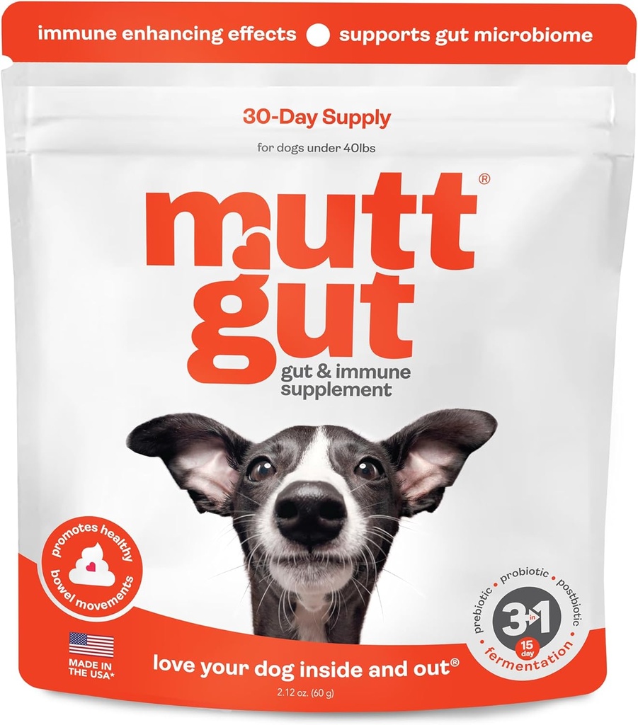 All- Natural 3- in-1 Hundeprobiotika, Prebiotika og Postbiotika supplement Pulver - Probiotika til hunde med 135 milliarder CFU 'er, Anti Diarré, fordøjelsesenzymer og antioxidanter (60g)