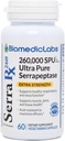Serra-RX 260.000 SU Serrapeptase - Acid-resistent Proteolytisk systemisk enzym, Non- GMO, Gluten Free, Vegan, Understøtter Sinus, Immun & Lung Health, 60 Veg kapsler