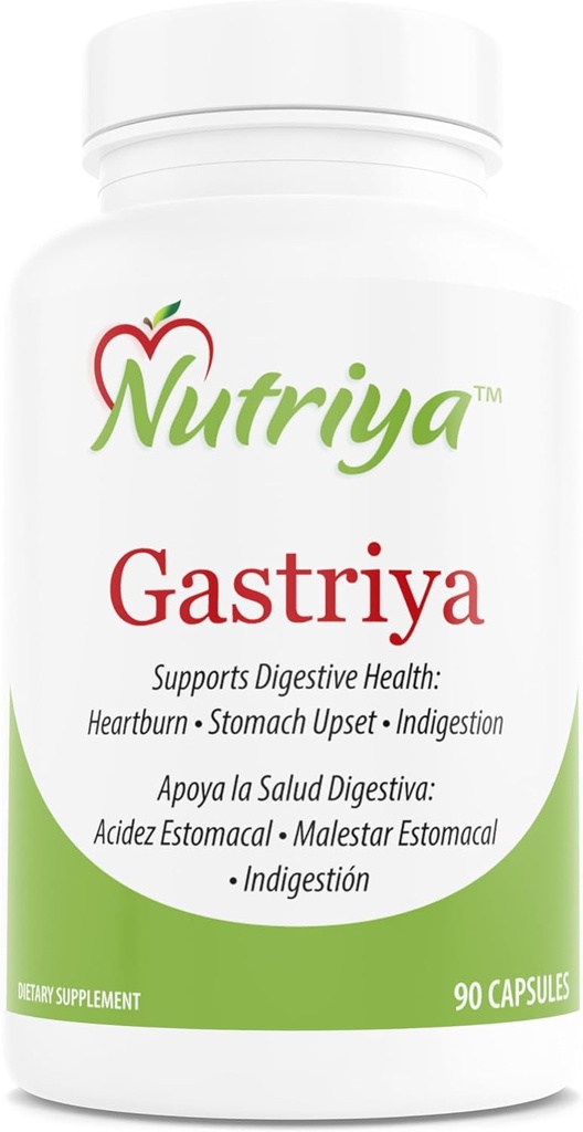 Nutriya Gastriya - Relieves Acid Reflux og Heartburn naturligt, Regulerer Gastric Acid og understøtter sund fordøjelse, 90 Greve (pakke med 1)