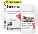 Genexa Kids 'Clean Pain & Fever Acetaminophen Chewables, Dye Free, 0% kunstige tilsætningsstoffer, lækker Grape Flavor, Chewable Medicine for Children 2- 11, 80 mg per tablet, 48ct (2 Pack)