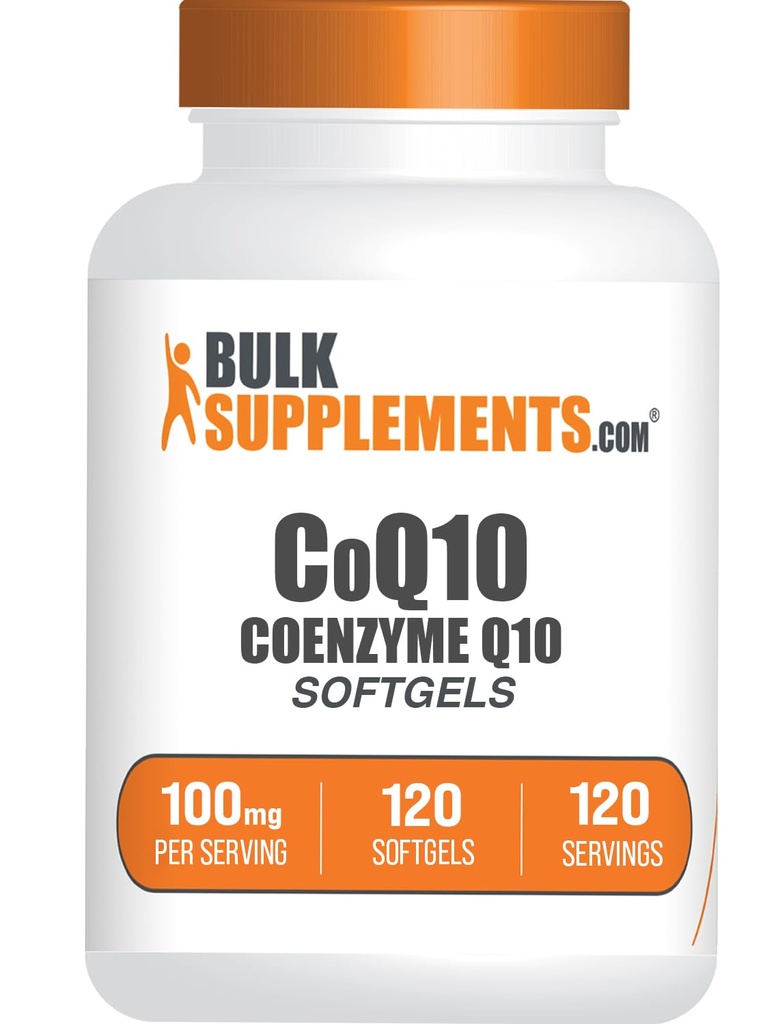 BulkSupplements.com CoQ10 100mg Softgels - Coenzym Q10 100mg Supplement, for Heart Health - Gluten Free, 1 Softgel per Serving, 120 Count (pakke med 1)