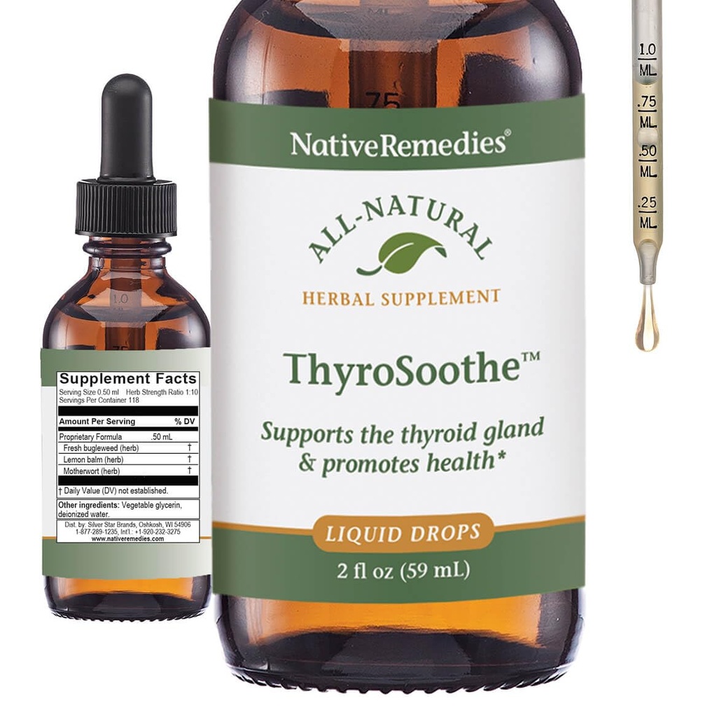 Native Remedies ThyroSoothe - All Natural Herbal Supplement lindrer Thyroid Gland - Understøtter systemisk balance i Det endokrine system og Thyroid Gland - 59 ml