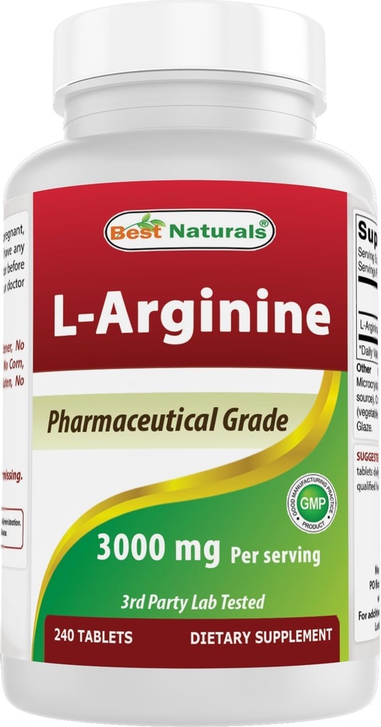 Bedste Naturals L- Arginin 3000mg Per Servering - 240 tabletter - Farmaceutisk Grade - Non-GMO & Gluten Free - Made in USA