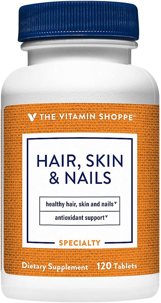 Den Vitamin Shoppe Hår, Hud og negle, med 400MCG af biotin, Støtte til sund vibrant hår, Sund hud & stærke negle (120 tabletter)