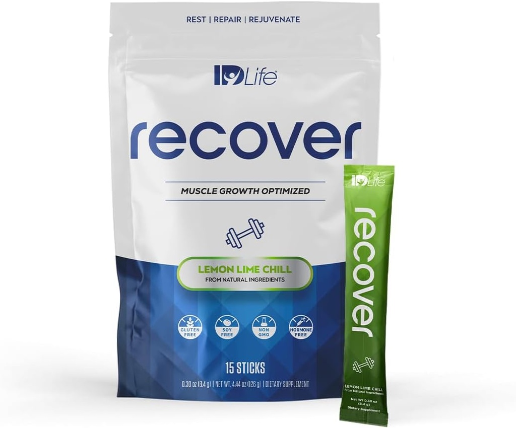 IDLife IDFitness Recover - Vækst og Total Body Recuperation Powder med adaptogener til Vitality Fornyelse og Performance Support - 15 sticks