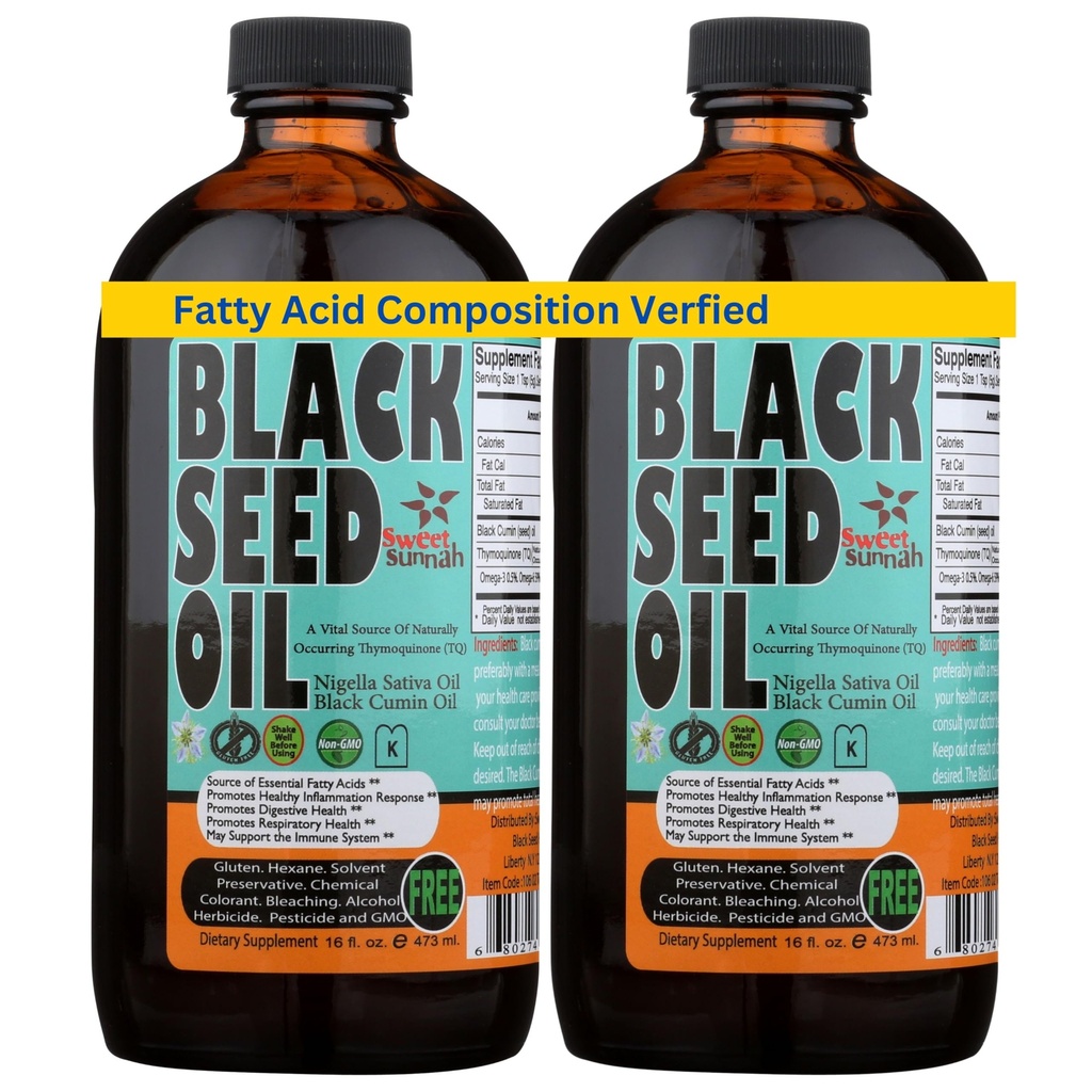 180 dage Premium 2 Pack 16 -Ounce Tyrkisk Black Seed Oil - 3X Thymoquinone Optimal - Cold- presset, Naturlig kilde til antioxidanter - af Sweet Sunnah