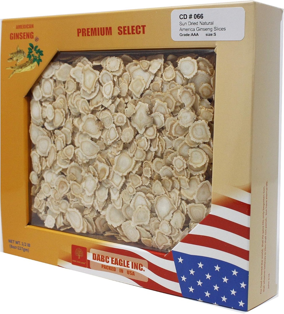 DOL American Ginseng Slices fra Wisconsin (Sliced Ginseng Root Wisconsin Grown! De fleste mennesker bruger det til at gøre Ginseng te! Godt for Sundhed! 8OZ / Box