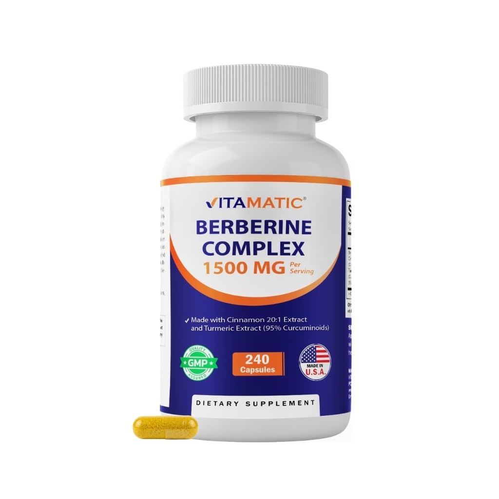 Vitamatisk berberine med Ceylon Cinnamon, 1500mg, 240 Vegetariske Kapsler, Non- GMO, Gluten Free