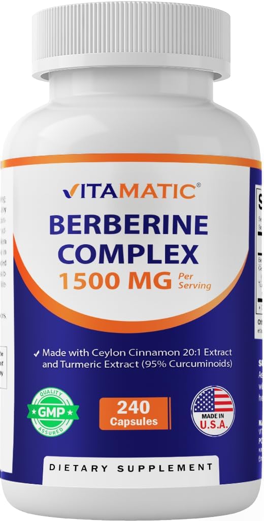 Vitamatisk berberine med Ceylon Cinnamon, 1500mg, 240 Vegetariske Kapsler, Non- GMO, Gluten Free