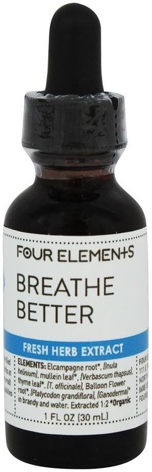 Fire elementer 4E Breathe Herbal Tinktur - 100% Certificeret Økologisk Frisk Herb Extract, 1 FL Oz