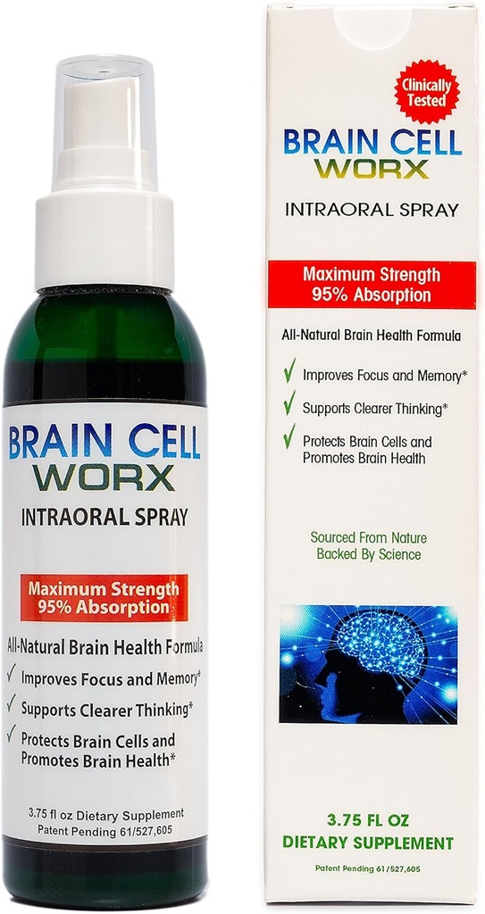 #1 Brain Health Booster in A Spray - Improve Focus and Memory - Brain Cell Worx (Sublingual), All Natural - Pure Highest Grade Ingredients Alpha GPC (Choline), Ginkgo and Resveratrol