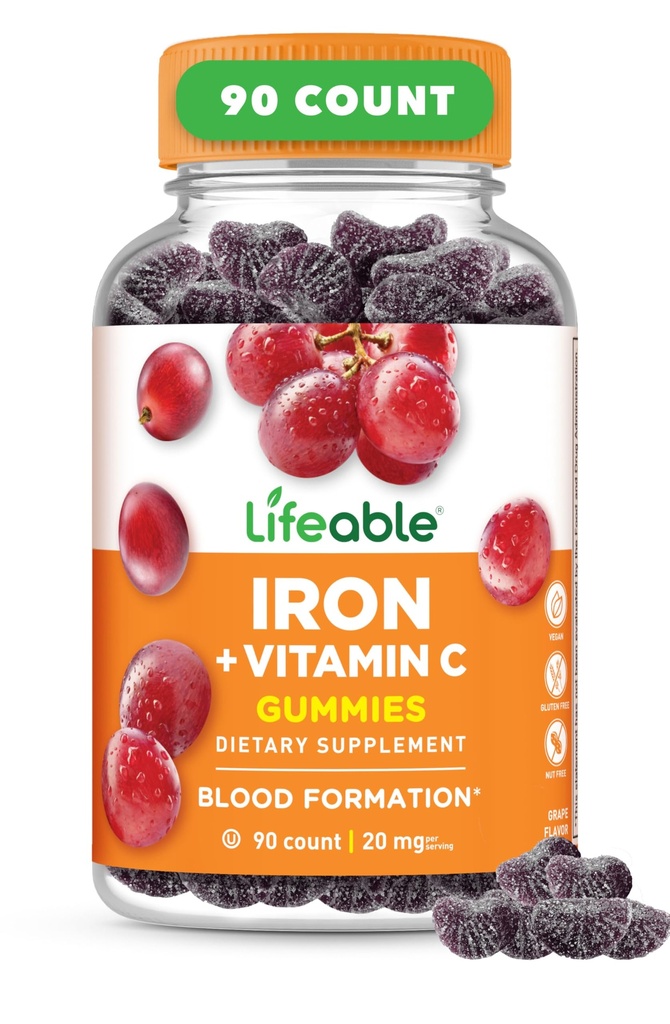 Levende Iron Gummies • 124; 20mg • 124; med C-vitamin; Great Tasting Blood Builder • Iron Supplement • 124; Jern med C-vitamin for jernmangel • 124; Jern Gummies til kvinder, mænd, voksne • 124; 90 Gummies