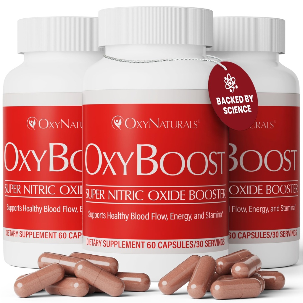 OxyBoost nitrogenoxid supplement til mænd og kvinder - understøtter cirkulation, hjerte sundhed, energi, mentalklarhed & blodgennemstrømning - Natural Formel med Vinitrox - 180 kapsler (pakke med 3)
