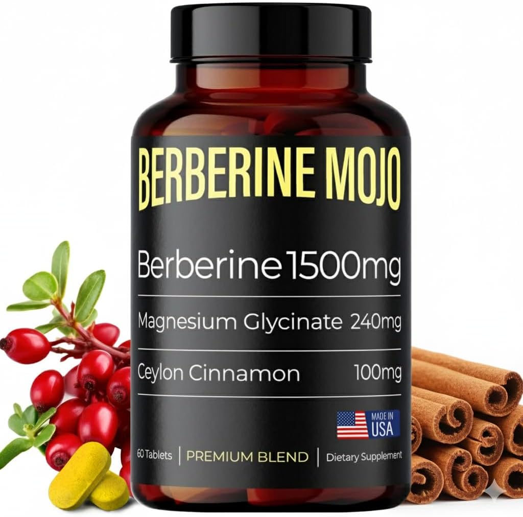 Berberine Supplement 1500mg med Magnesium Glycinate 240mg & Ceylon Cinnamon 100mg - Natural Weight Management, Gut Health, High Potency & Absorption, Made in USA - 60 tabletter