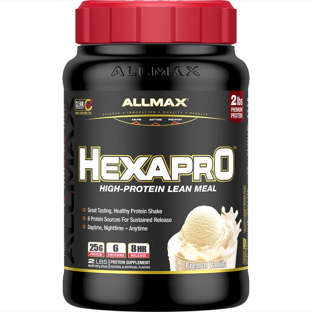 ALLMAX HEXAPRO, Fransk Vanilla - 2 LB - 25 Bedste Protein Per Servering - 8-timers Vedvarende Udgivelse - Zero Sugar - 21 Servering